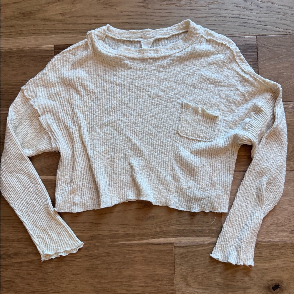 By Together Cream Ribbed Crop Top